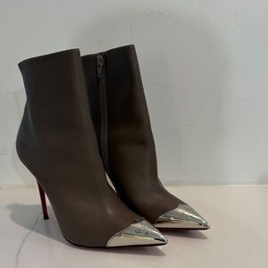 Christian Louboutin Brown Ankle Boots with Silver Tips